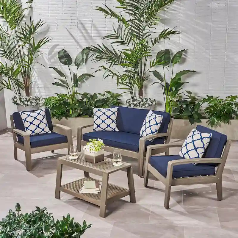 Ensemble de conversation d'extérieur 4 pièces en bois Grenada par Christopher Knight Home