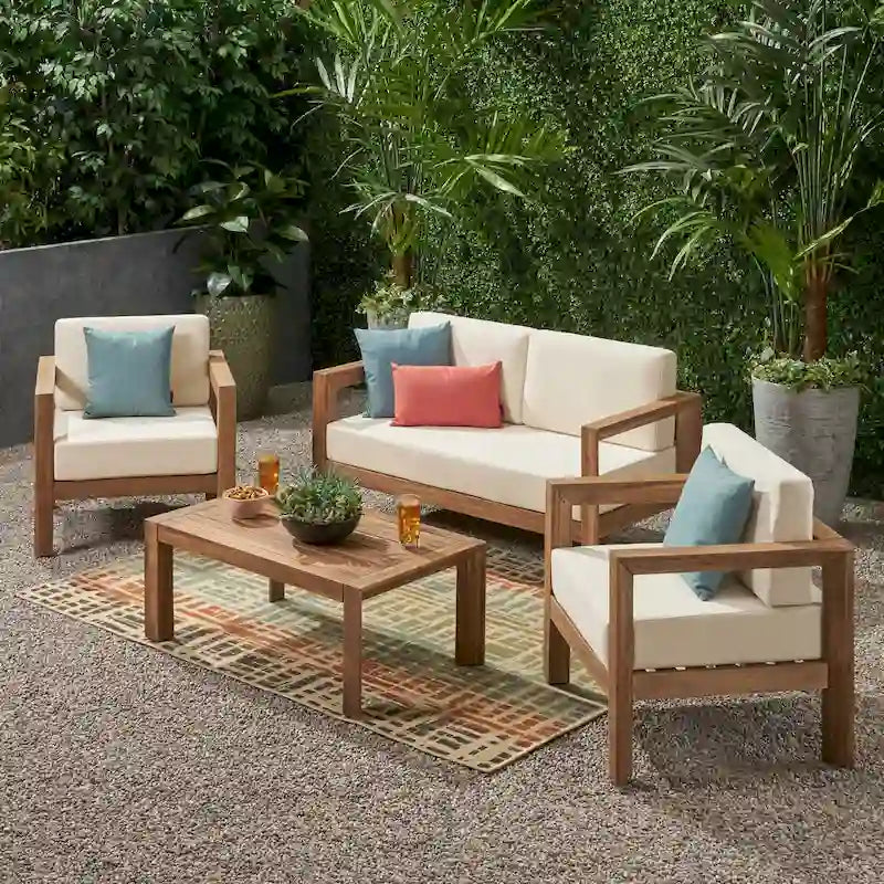 Genser Outdoor 4-piece Acacia Wood Chat Set by Christopher Knight Home