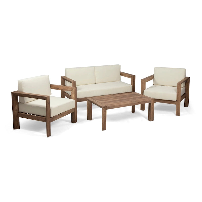 Ensemble de conversation 4 pièces en bois d'acacia Genser Outdoor par Christopher Knight Home
