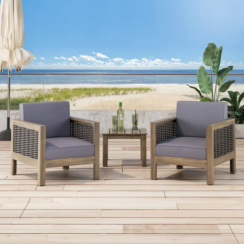 Fauteuil de jardin Linwood en bois d'acacia avec accents en osier (lot de 2) par Christopher Knight Home