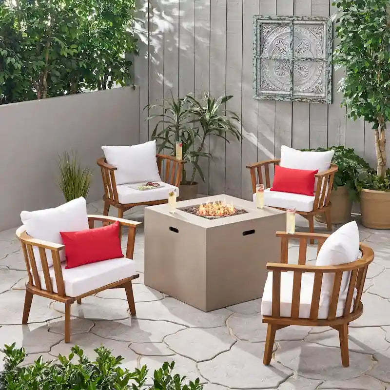 Ensemble de 4 chaises de club en bois d'acacia et de foyer Ridgeview Outdoor de Christopher Knight Home