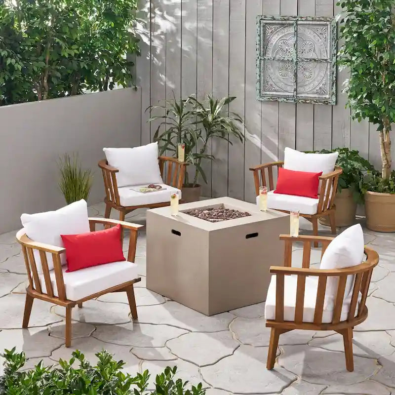 Ensemble de 4 chaises de club en bois d'acacia et de foyer Ridgeview Outdoor de Christopher Knight Home