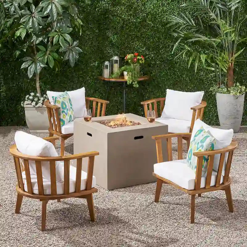 Ensemble de 4 chaises de club en bois d'acacia et de foyer Ridgeview Outdoor de Christopher Knight Home