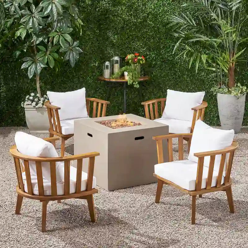 Ensemble de 4 chaises de club en bois d'acacia et de foyer Ridgeview Outdoor de Christopher Knight Home