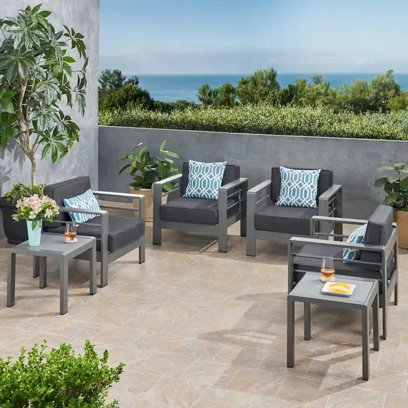 Cape Coral Outdoor 4 Seater Aluminum Club Chair and Table Set by Christopher Knight Home