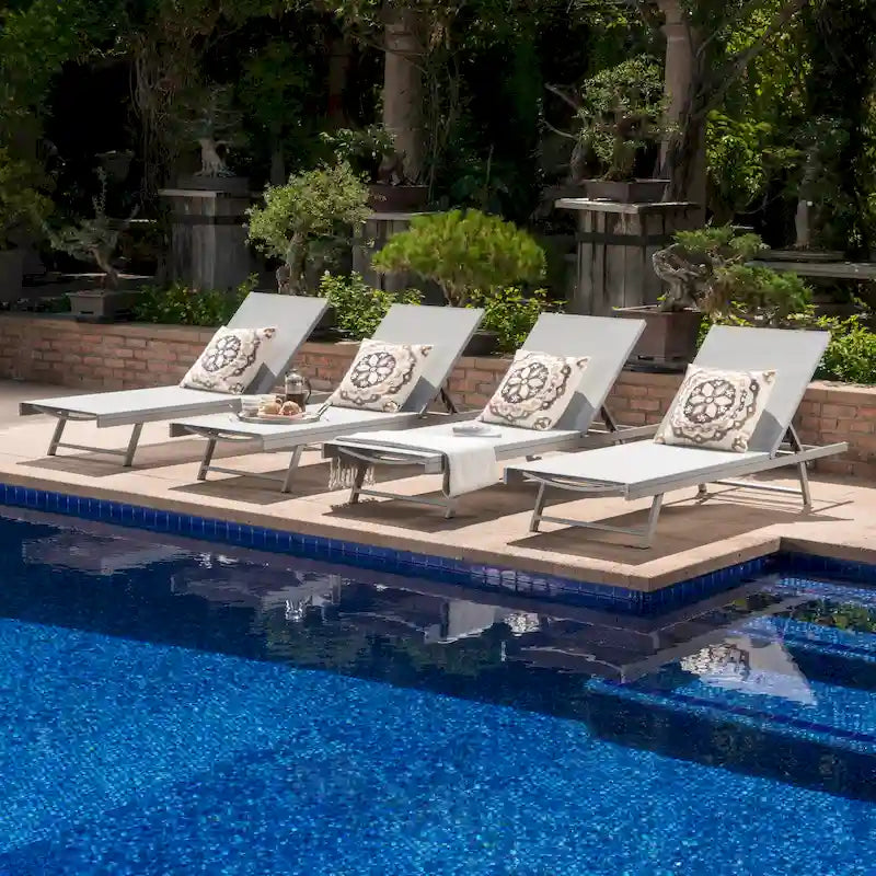 Salton Chaise longue d'extérieur en aluminium et textilène (lot de 4) par Christopher Knight Home