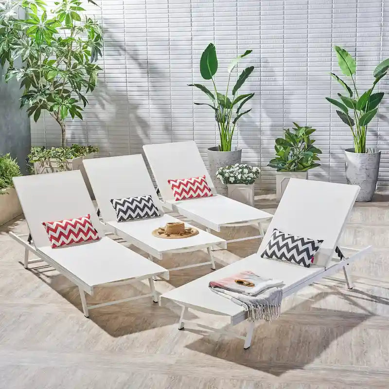 Salton Chaise longue d'extérieur en aluminium et textilène (lot de 4) par Christopher Knight Home