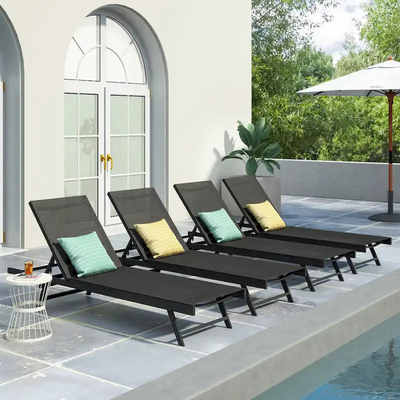 Salton Chaise longue d'extérieur en aluminium et textilène (lot de 4) par Christopher Knight Home