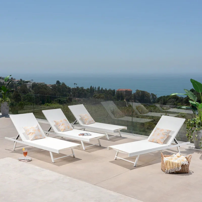 Salton Chaise longue d'extérieur en aluminium et textilène (lot de 4) par Christopher Knight Home