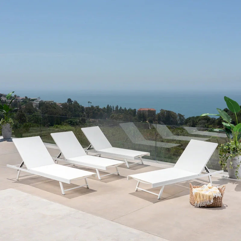 Salton Chaise longue d'extérieur en aluminium et textilène (lot de 4) par Christopher Knight Home