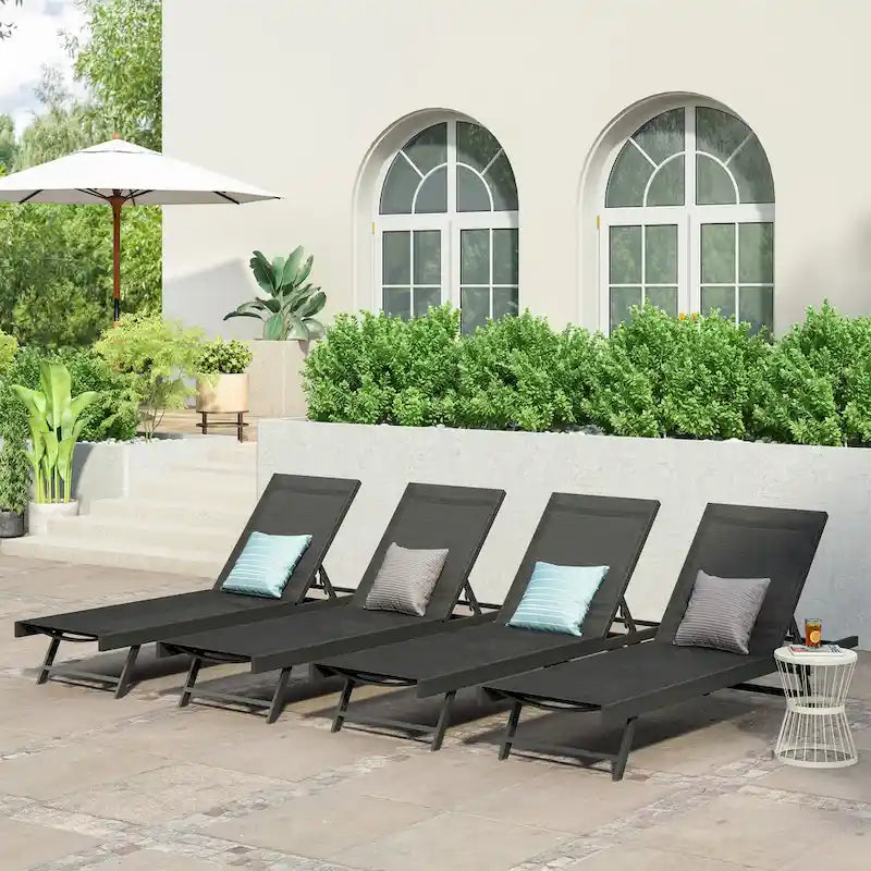 Salton Chaise longue d'extérieur en aluminium et textilène (lot de 4) par Christopher Knight Home