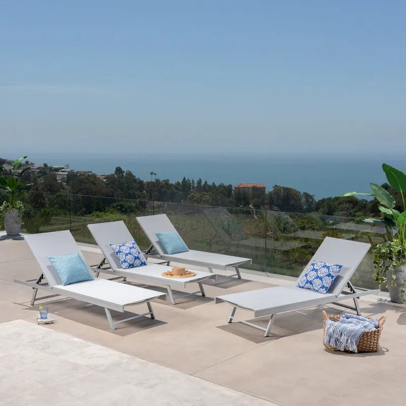 Salton Chaise longue d'extérieur en aluminium et textilène (lot de 4) par Christopher Knight Home