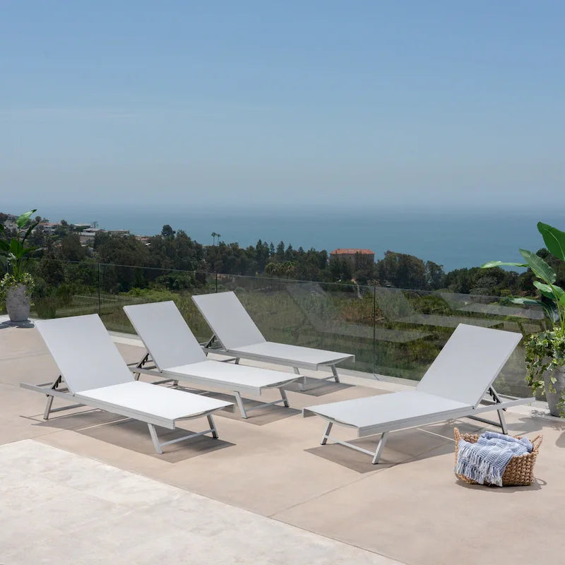 Salton Chaise longue d'extérieur en aluminium et textilène (lot de 4) par Christopher Knight Home