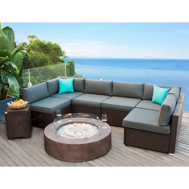 COSIEST Ensemble de salon de jardin modulable 9 pièces avec foyer extérieur