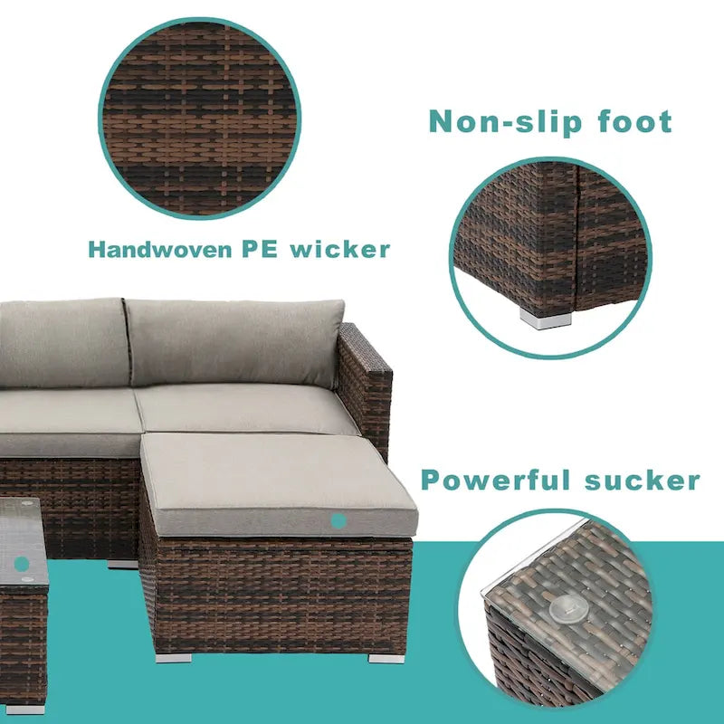 COSIEST Canapé sectionnel d'extérieur 6 pièces en osier, fauteuil avec pouf