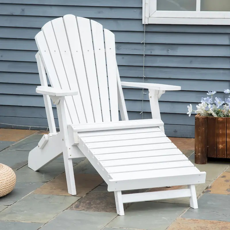 Chaise Adirondack pliante Outsunny avec repose-pieds coulissant, Chaise de foyer extérieure en bois de sapin avec repose-pieds, Fauteuil de porche à dossier en éventail