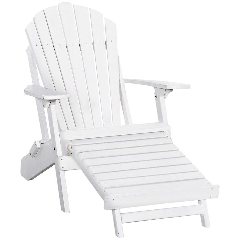 Chaise Adirondack pliante Outsunny avec repose-pieds coulissant, Chaise de foyer extérieure en bois de sapin avec repose-pieds, Fauteuil de porche à dossier en éventail