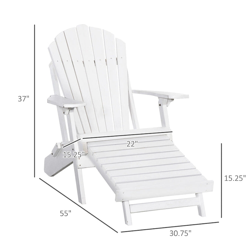 Chaise Adirondack pliante Outsunny avec repose-pieds coulissant, Chaise de foyer extérieure en bois de sapin avec repose-pieds, Fauteuil de porche à dossier en éventail