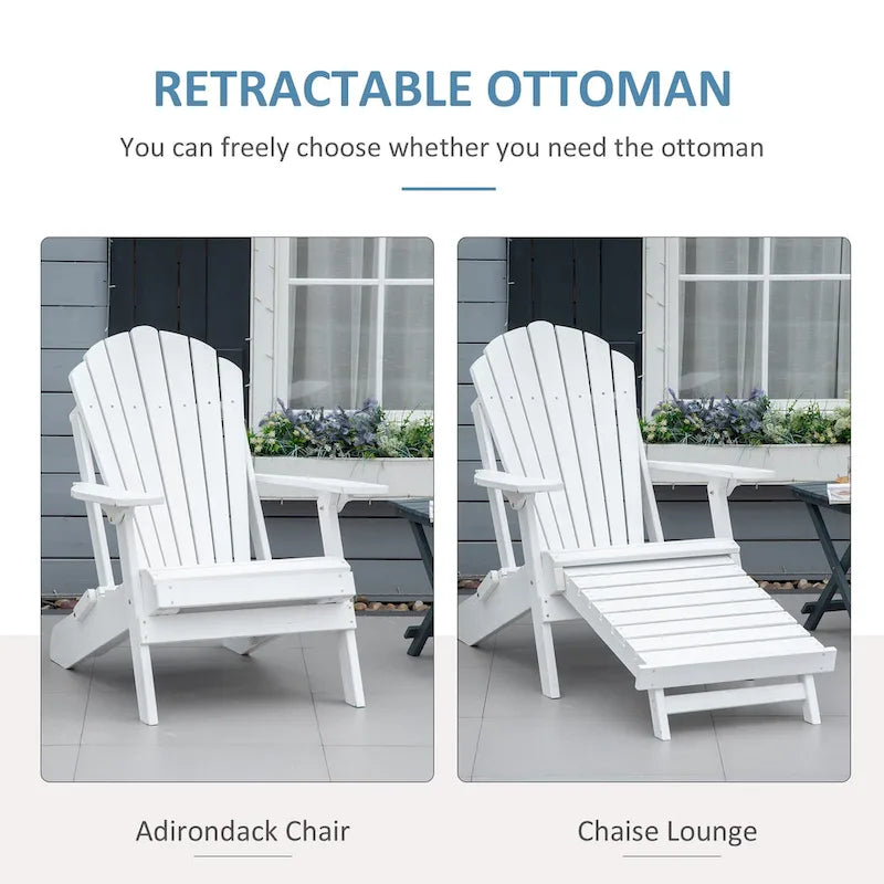 Chaise Adirondack pliante Outsunny avec repose-pieds coulissant, Chaise de foyer extérieure en bois de sapin avec repose-pieds, Fauteuil de porche à dossier en éventail