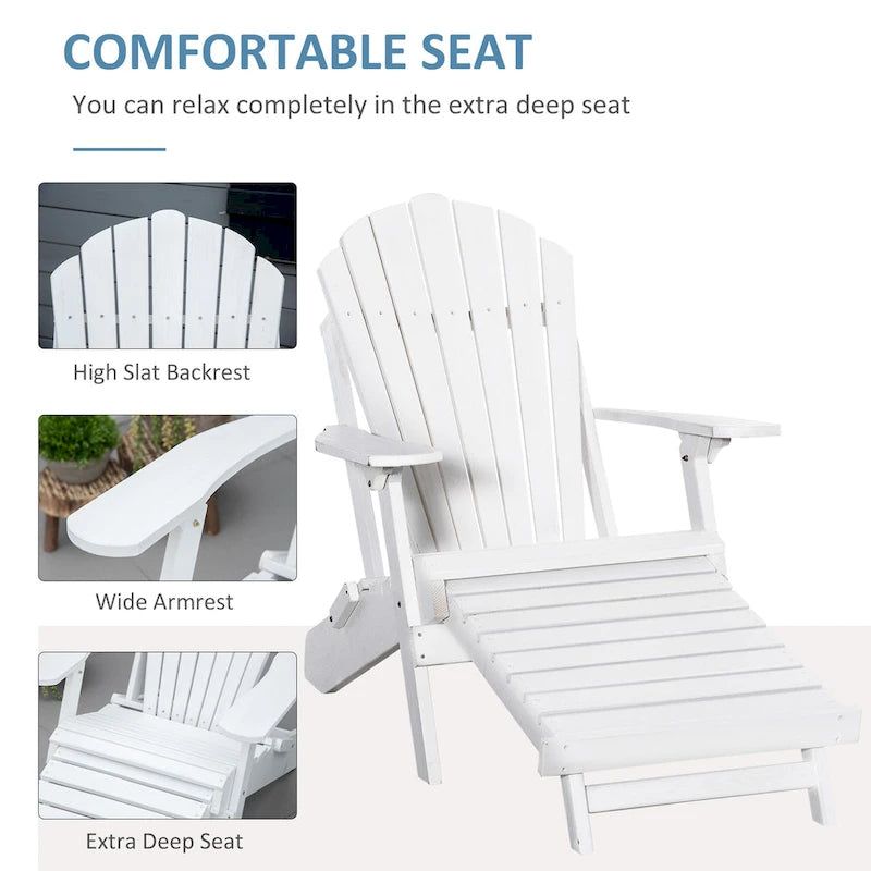 Chaise Adirondack pliante Outsunny avec repose-pieds coulissant, Chaise de foyer extérieure en bois de sapin avec repose-pieds, Fauteuil de porche à dossier en éventail