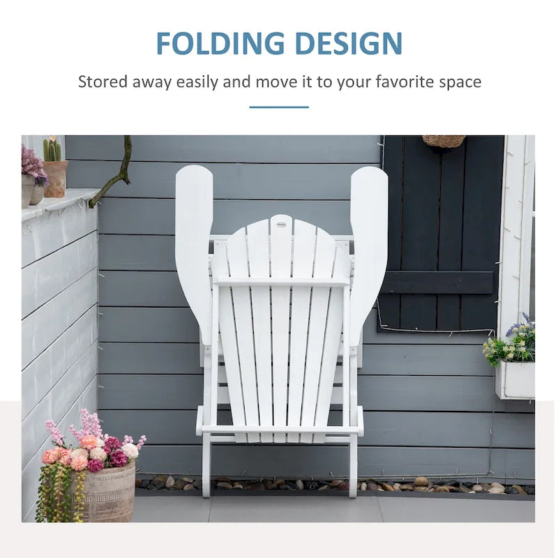 Chaise Adirondack pliante Outsunny avec repose-pieds coulissant, Chaise de foyer extérieure en bois de sapin avec repose-pieds, Fauteuil de porche à dossier en éventail