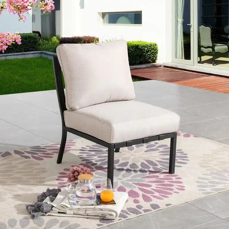 Patio Festival Outdoor Wave-Arm Col. Metal Armless Chair with Cushions