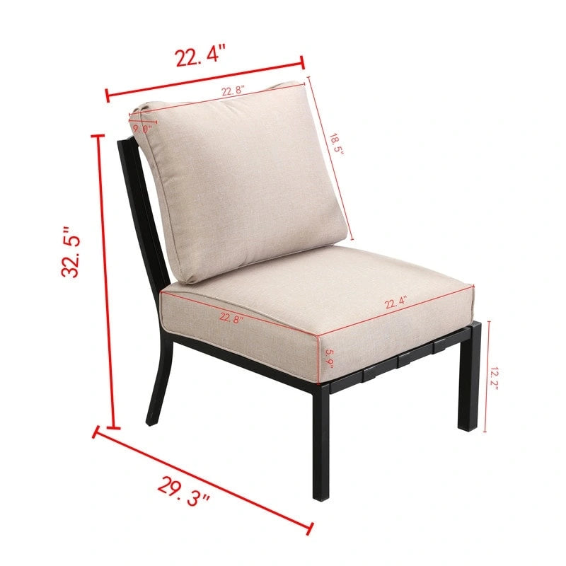 Chaise sans accoudoirs en métal avec coussins, collection Patio Festival Outdoor Wave-Arm