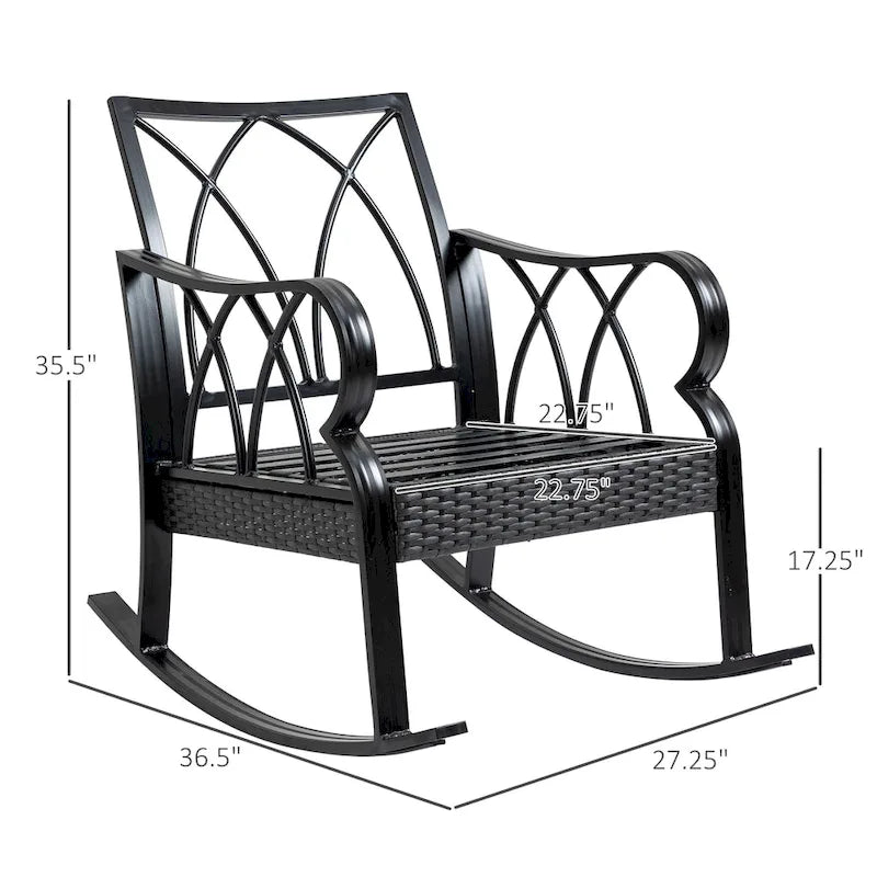 Fauteuil à bascule en rotin Outsunny avec coussins rembourrés, cadre en aluminium, accoudoir pour jardin, terrasse et arrière-cour, bleu