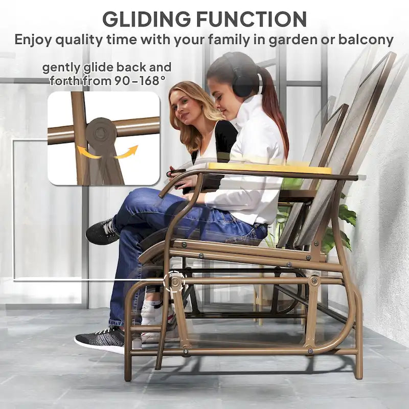 Banc planeur Outsunny 2 places d'extérieur, fauteuil balançoire de patio planeur causeuse avec maille respirante, table, cadre en acier