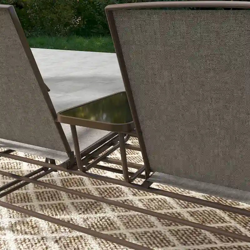 Banc planeur Outsunny 2 places d'extérieur, fauteuil balançoire de patio planeur causeuse avec maille respirante, table, cadre en acier