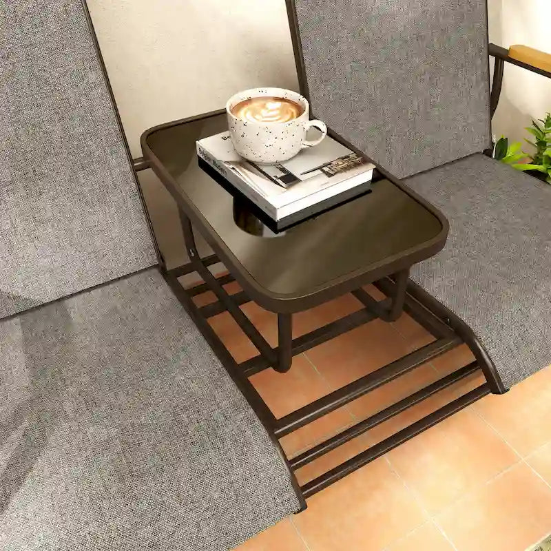 Banc planeur Outsunny 2 places d'extérieur, fauteuil balançoire de patio planeur causeuse avec maille respirante, table, cadre en acier