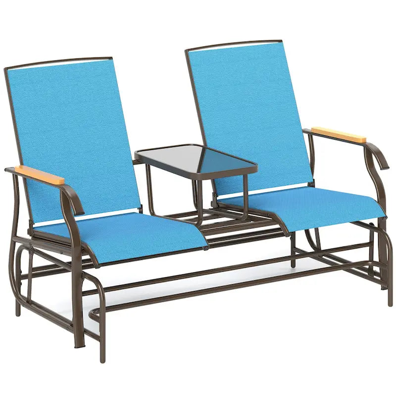 Banc planeur Outsunny 2 places d'extérieur, fauteuil balançoire de patio planeur causeuse avec maille respirante, table, cadre en acier