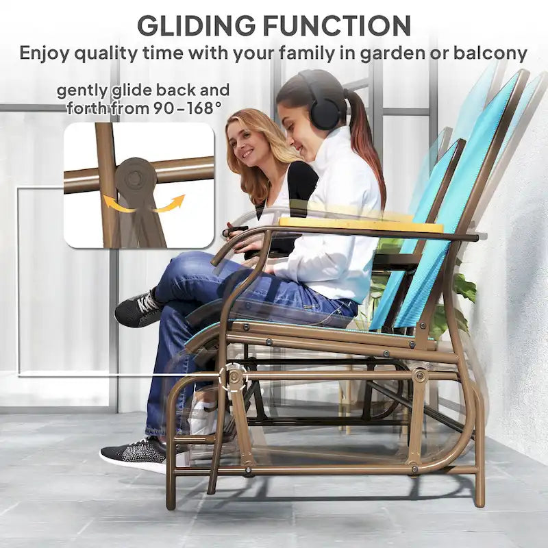 Banc planeur Outsunny 2 places d'extérieur, fauteuil balançoire de patio planeur causeuse avec maille respirante, table, cadre en acier