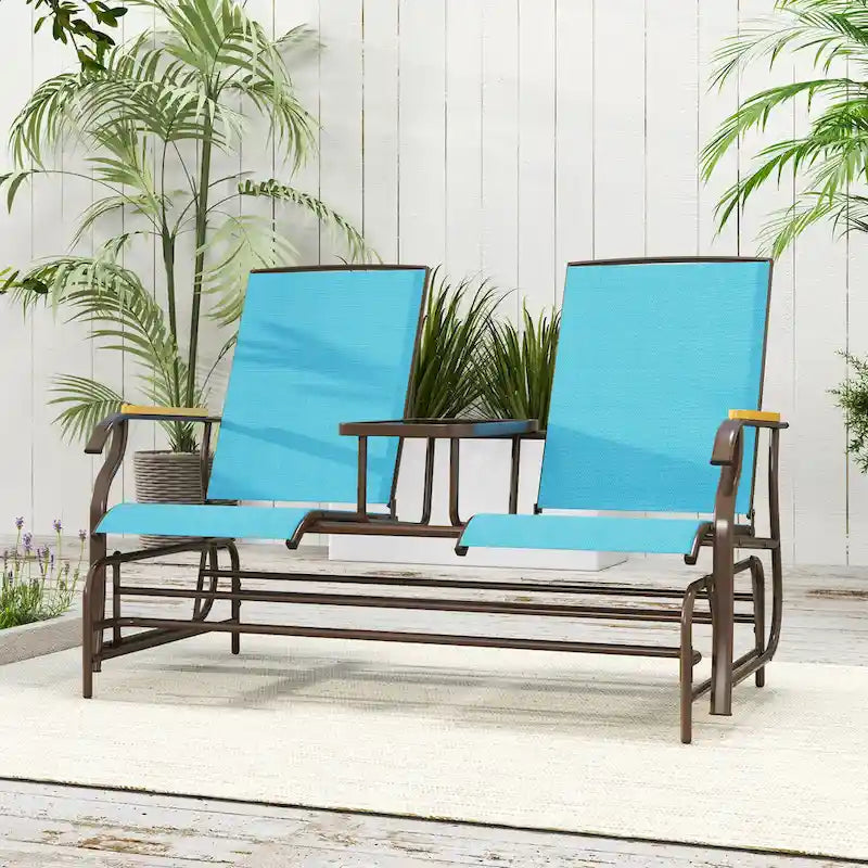 Banc planeur Outsunny 2 places d'extérieur, fauteuil balançoire de patio planeur causeuse avec maille respirante, table, cadre en acier