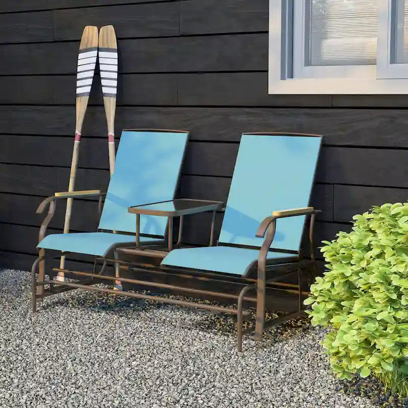 Banc planeur Outsunny 2 places d'extérieur, fauteuil balançoire de patio planeur causeuse avec maille respirante, table, cadre en acier