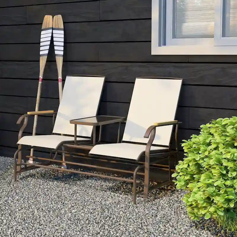 Banc planeur Outsunny 2 places d'extérieur, fauteuil balançoire de patio planeur causeuse avec maille respirante, table, cadre en acier
