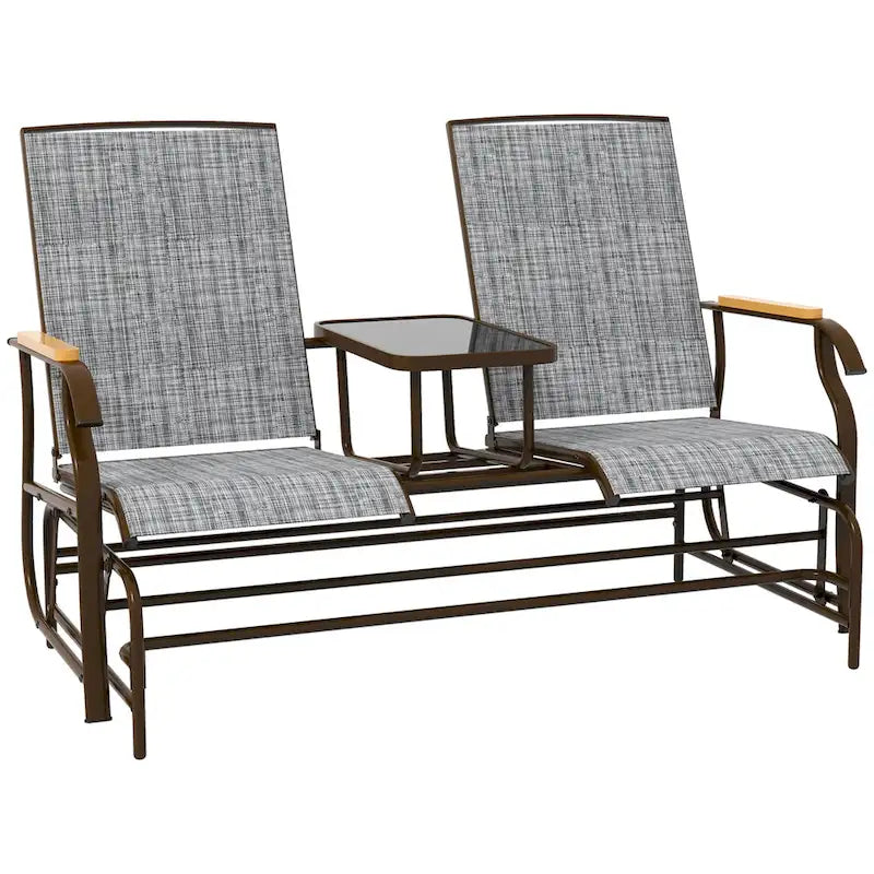 Banc planeur Outsunny 2 places d'extérieur, fauteuil balançoire de patio planeur causeuse avec maille respirante, table, cadre en acier