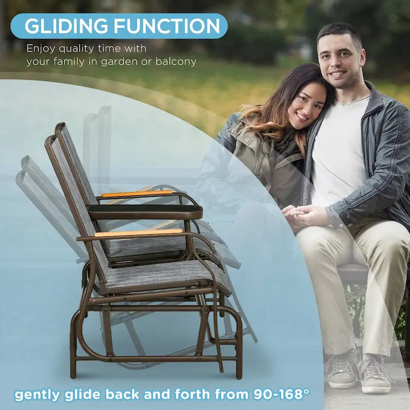 Banc planeur Outsunny 2 places d'extérieur, fauteuil balançoire de patio planeur causeuse avec maille respirante, table, cadre en acier