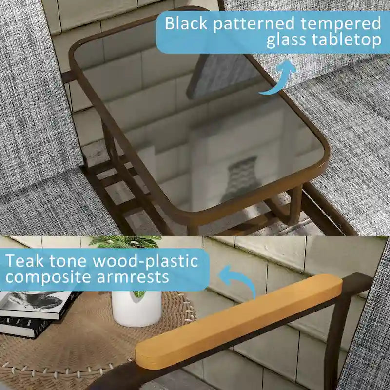 Banc planeur Outsunny 2 places d'extérieur, fauteuil balançoire de patio planeur causeuse avec maille respirante, table, cadre en acier