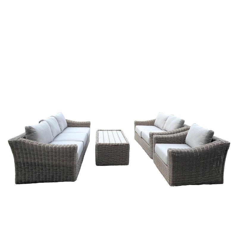 Ensemble de conversation profond Tulum bicolore beige foncé avec cadre en aluminium et coussins