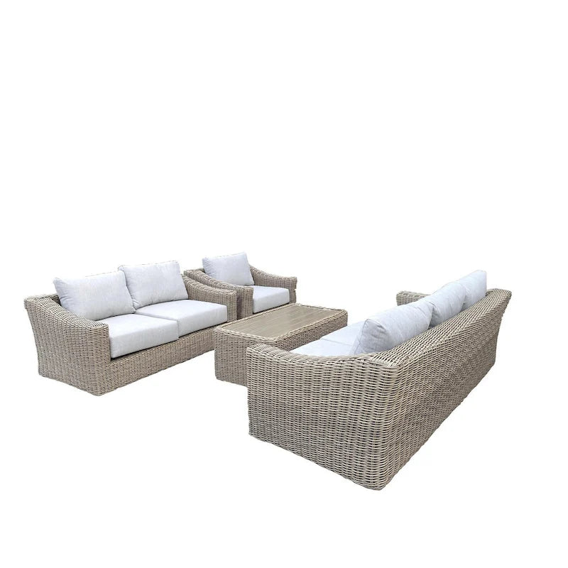 Ensemble de conversation profond Tulum bicolore beige foncé avec cadre en aluminium et coussins