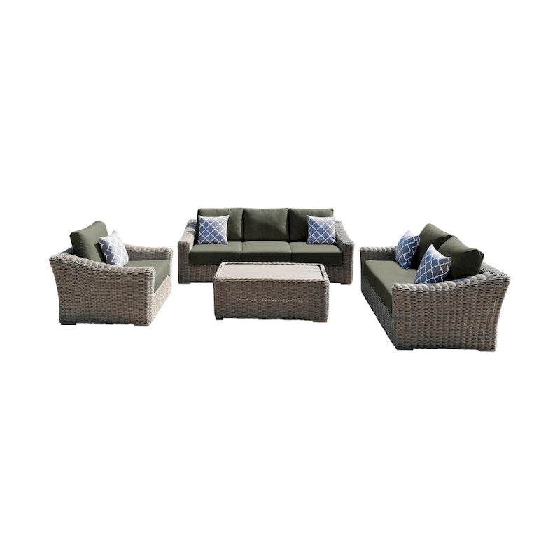 Ensemble de conversation profond Tulum bicolore beige foncé avec cadre en aluminium et coussins