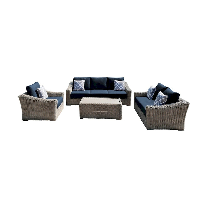 Ensemble de conversation profond Tulum bicolore beige foncé avec cadre en aluminium et coussins