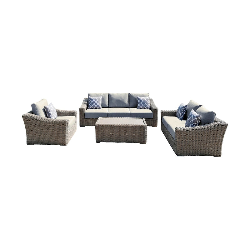 Ensemble de conversation profond Tulum bicolore beige foncé avec cadre en aluminium et coussins