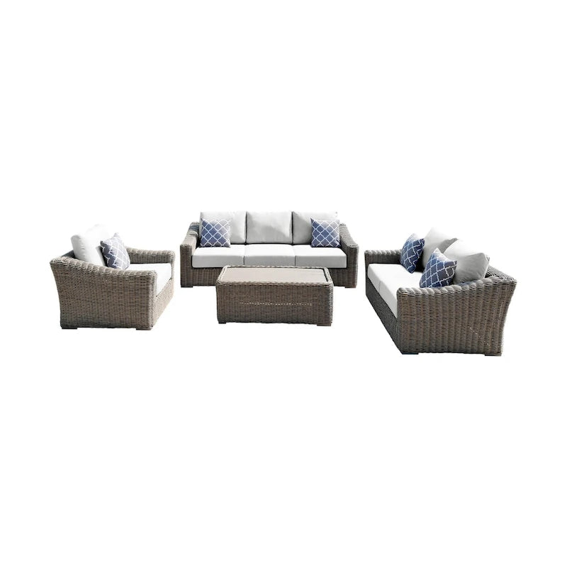 Ensemble de conversation profond Tulum bicolore beige foncé avec cadre en aluminium et coussins