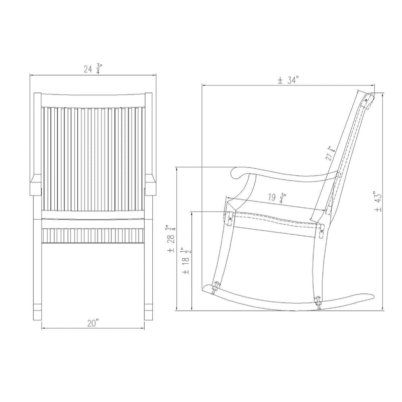 Ensemble de conversation d'extérieur 3 pièces en teck avec fauteuils à bascule Chara de Cambridge Casual