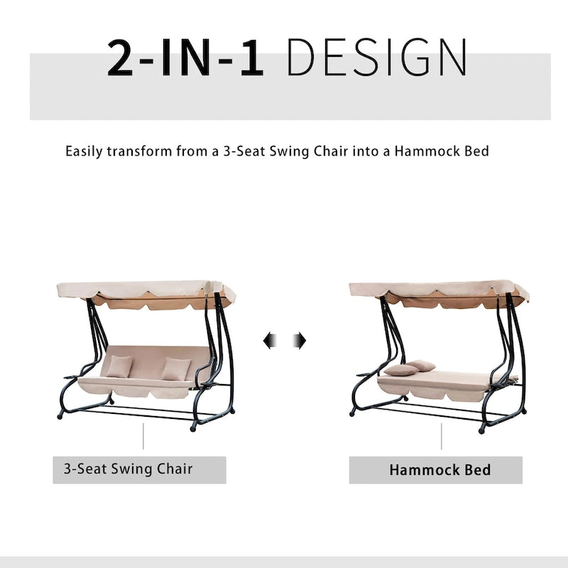 Balançoire de jardin 3 places autoportante Outsunny avec auvent, coussins confortables et parasol inclus, beige