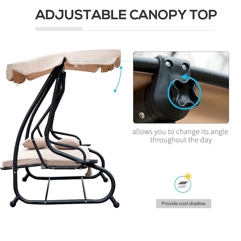 Balançoire de jardin 3 places autoportante Outsunny avec auvent, coussins confortables et parasol inclus, beige