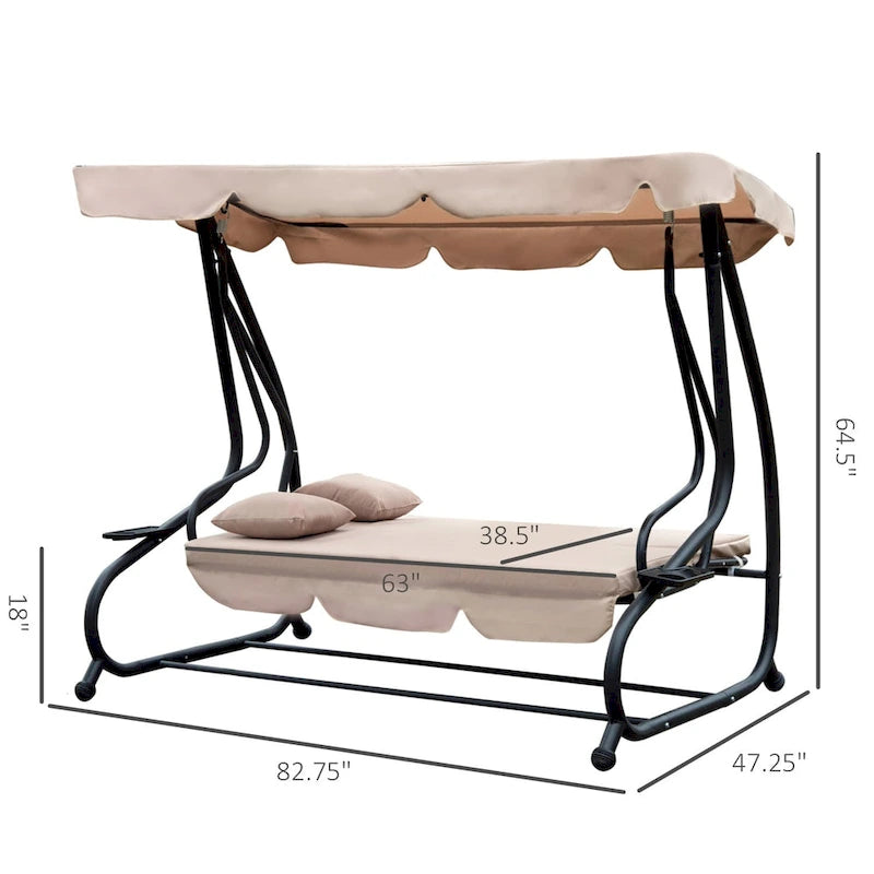 Balançoire de jardin 3 places autoportante Outsunny avec auvent, coussins confortables et parasol inclus, beige