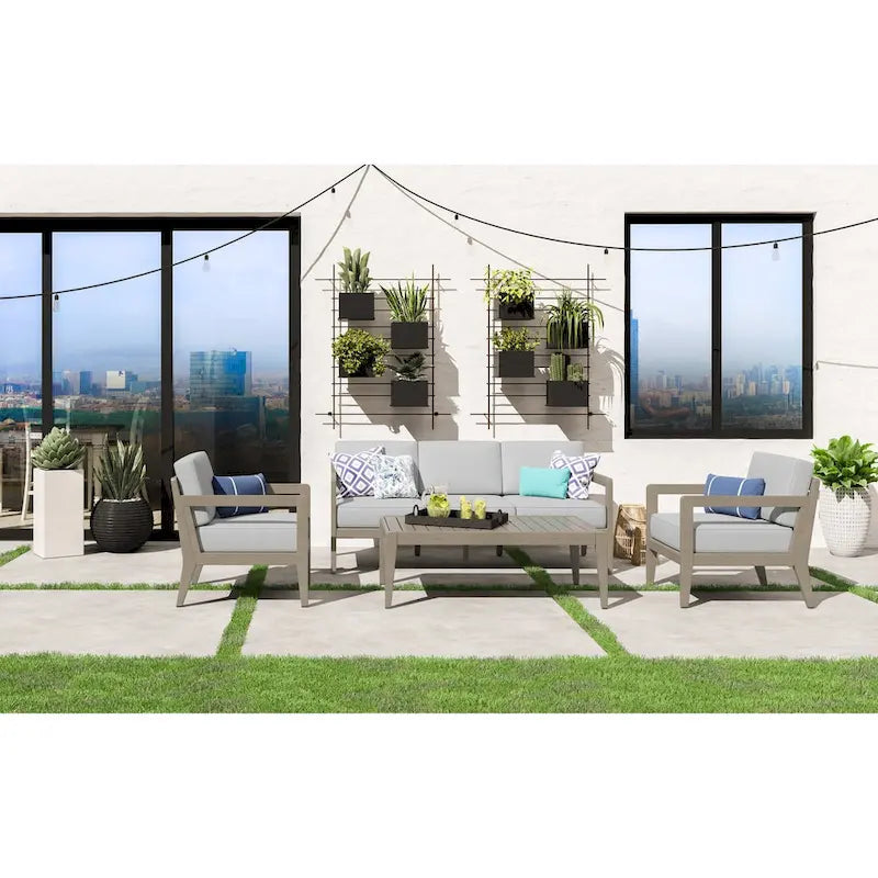 Homestyles Sustain Brown Wood Outdoor Sofa 4-Piece Set - 69 x 29 x 31